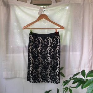 Cream Pencil Skirt with Floral Black Lace